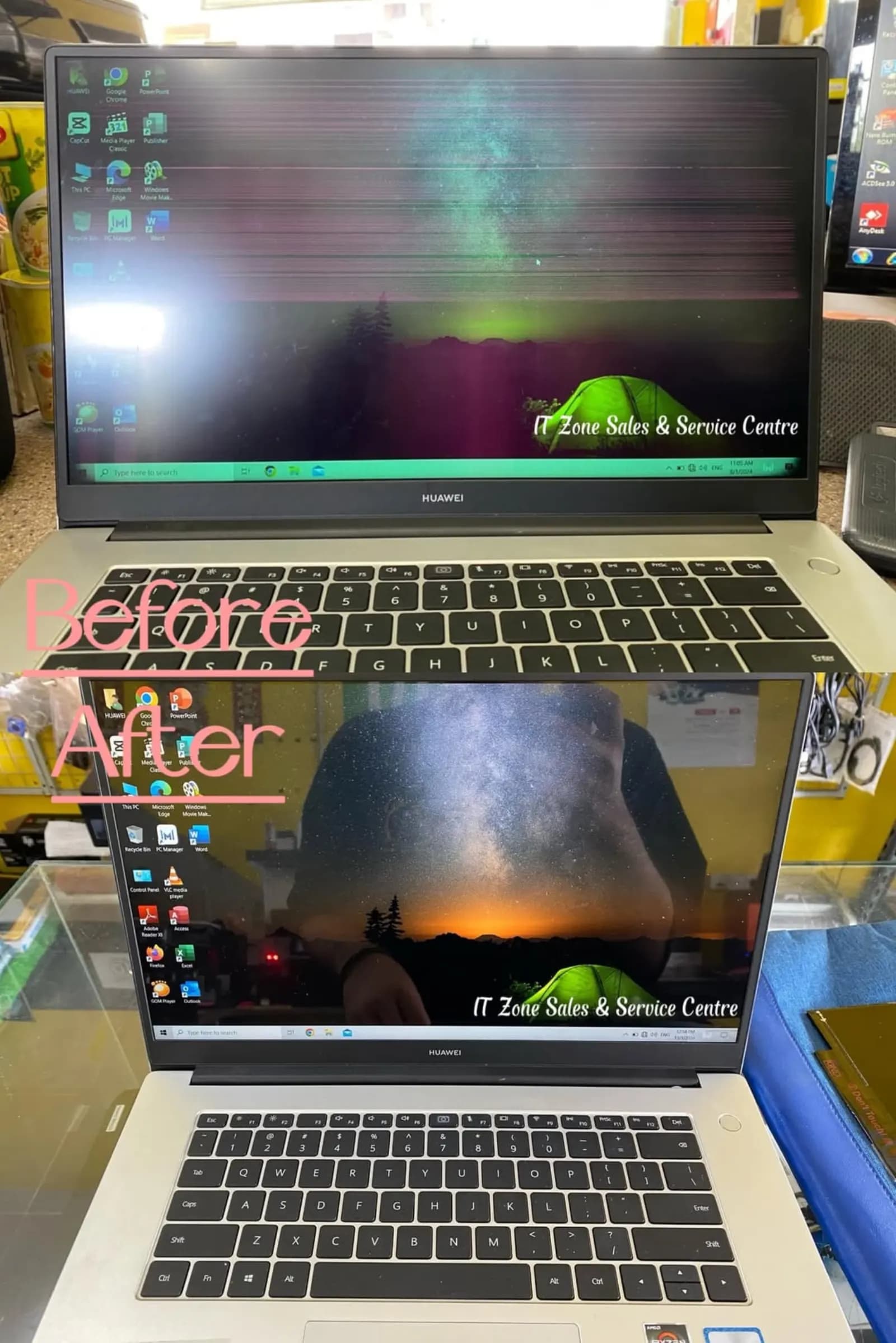 Laptop with a cracked and lined screen