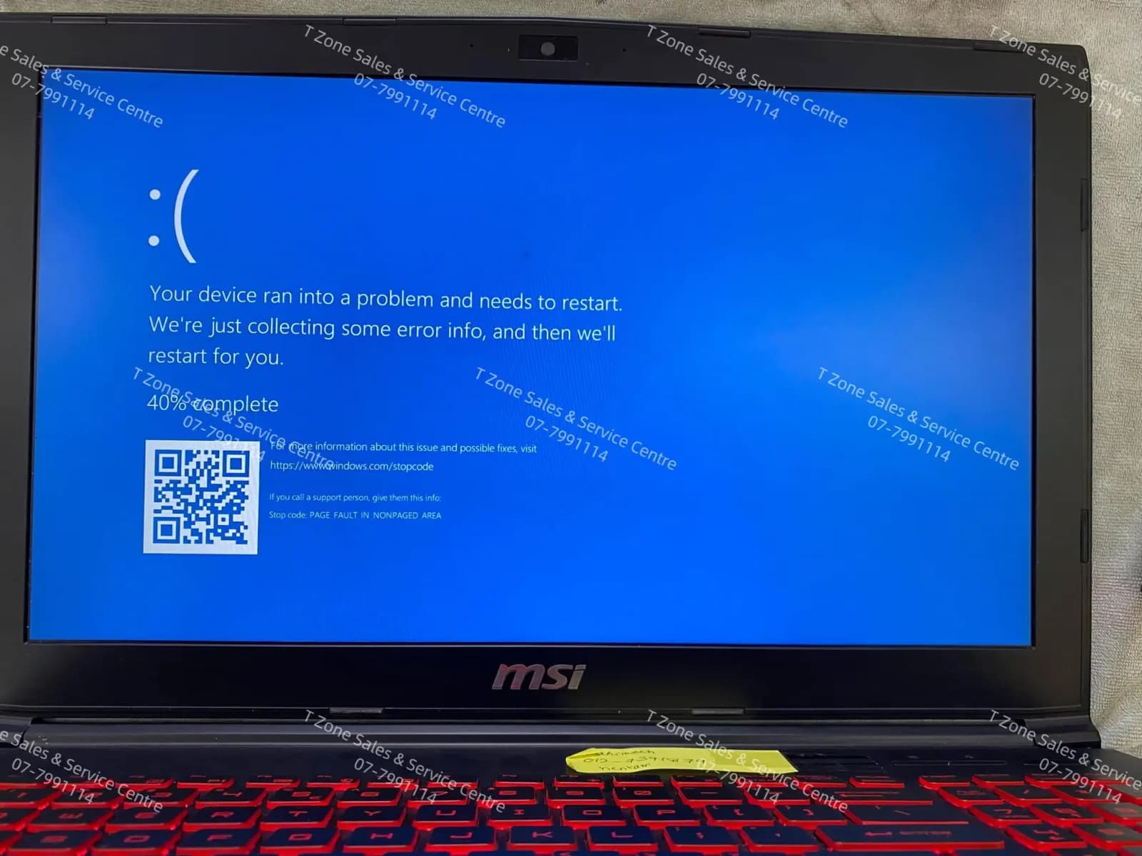 MSI laptop stuck on a blue screen